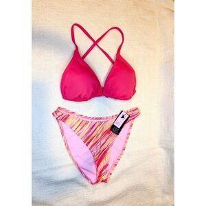 Bikini Set New- Ribbed  lined Triangle Bikini &  Ultra High Leg Cheeky Bikini